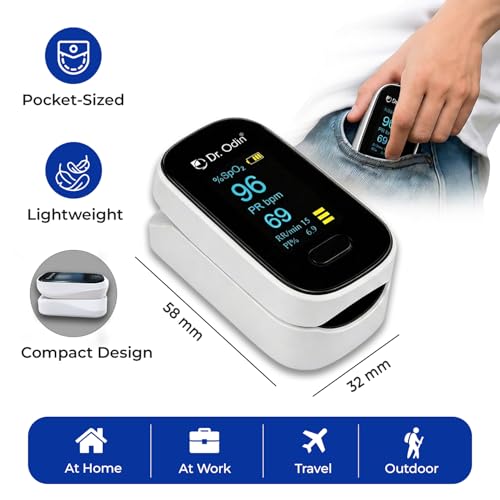 Image of Dr. Odin OPO 103 Fully Automatic Pulse Oximeter for SpO₂ & Pulse Rate Monitoring with Dual-Color 360 Rotating Display, Perfusion Index, Respiratory Rate Indicator & Auto Shut-Off (White)