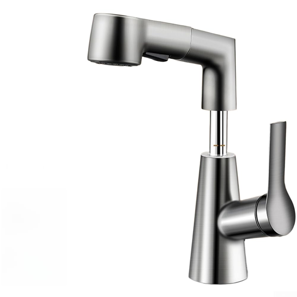Robinet de cuisine en acier gris avec douchette haut de gamme pivotante 360°