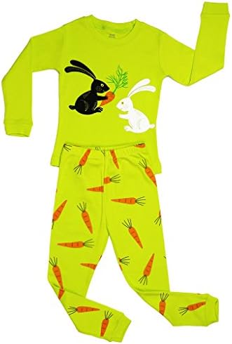 Elowel Girls Bunny Rabbit 2 Piece Pajama Set Size 5 Green