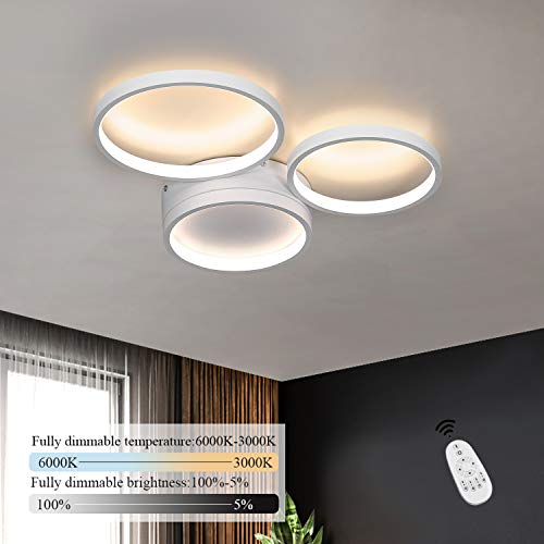 ZMH Deckenlampe LED Deckenleuchte Wohnzimmer Schlafzimmer 38W dimmbar farbwechsel mit Fernbedienung aus Aluminium Ring-Design Badezimmer Kinderzimmer