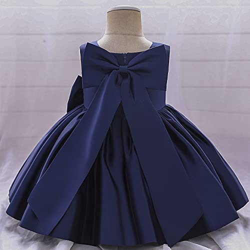 Mubineo Infant Baby Girl Satin Formal Dress Bowknot Princess Birthday Pageant Dress (Navy, 18-24 Months) #TOP2