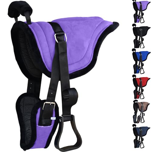 Majestic Ally Padded Suede Leather Bareback Pad Horse Riding Pad with Non Slip Breathable Girth & Stirrups (Lilac)
