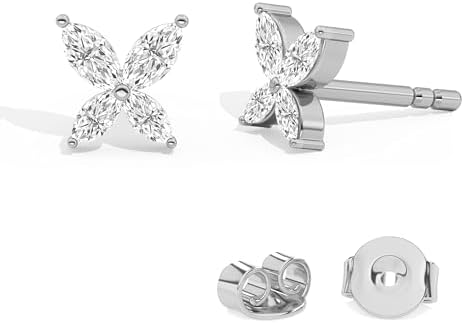Dewberry 0.50 Carat Marquise Cut IGI Certified Lab-Grown Diamond Flower Shape Stud Push-Back Earrings for Women in 14KT Solid White Gold | Yellow Gold | Gift for Women | (Clarity: VS, Color: FG)