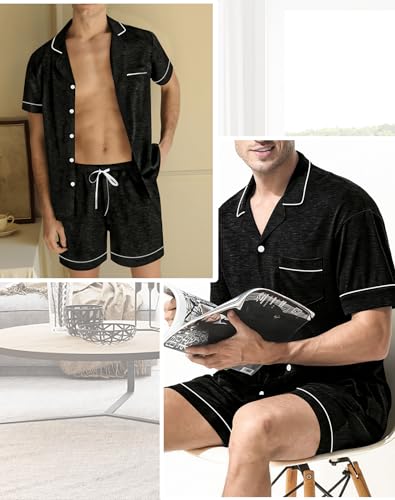 Image of SWOMOG Mens Pajama Sets Short Sleeve Sleepwear Button Down Loungewear Soft Modal Lounge Pjs with Pockets S-XXL