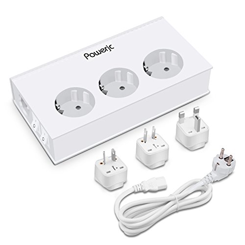 Preisvergleich Produktbild Mehrfachsteckdose mit Überspannungsschutz, Steckdosenleiste mit 3 elektrischen Steckdosen und 4 USB-Ports (5 V, 2,1 A) und 3 Universalstecker (UK / US / AU), Schalter, Steckdosen-Adapter, Kabel 2 m