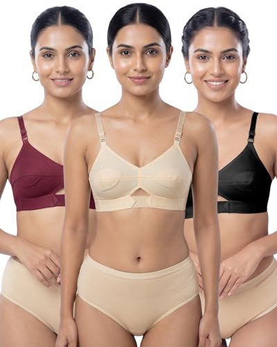 Image of Brida Sajini Women's Cotton Round Stitch Bra | Full Coverage | Single Layered | Non-Padded | Wireless | Saree Bra for Heavy Bust | Daily Use | Combo