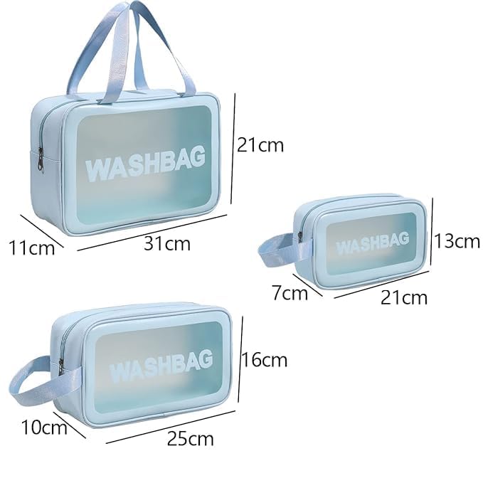Image of Apophis Pvc Travel Makeup Pouch Set Toiletry Bag Cosmetic Organizer Bag for Women and Girls Toiletry Storage Kit Set of 3 (Blue)