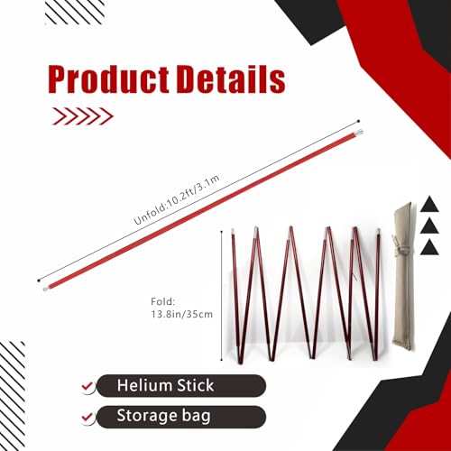 Helium Stick Team Building Games – 3.1m Foldable Red Stick for Corporate Activities and Group Fun – Lightweight Tool with Canvas Bag for Work and Events (Electroplated Red)