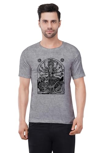 Image of Caseria Men's Cotton Printed T-Shirt -Mother Durga | 100% Cotton | Half Sleeves | Regular Fit | Printed | Round Neck | Graphic T Shirt