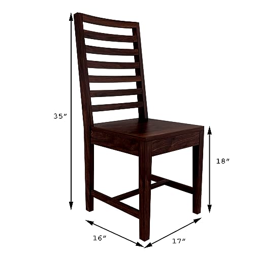 Image of RECTART Sheesham Solid Wood Six Seater Dining Table with Six 7 Line Top Chairs for Dining Room & Restaurant | Finish - Warm Chestnut