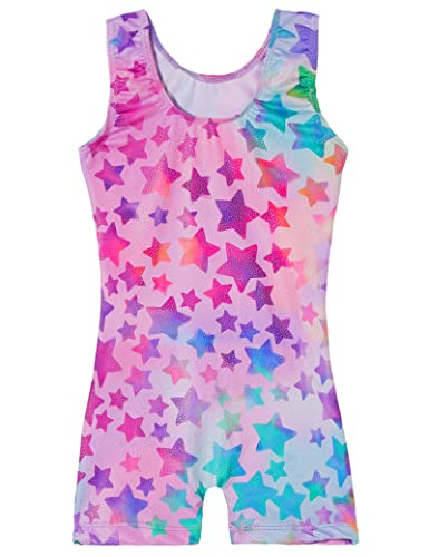 Tenvda Girls Gymnastics Leotards Size 5-6 Years Hotpink Stars Sparkly Classic One-Piece Sleeveless Kids Biketard Unitard thumb #1