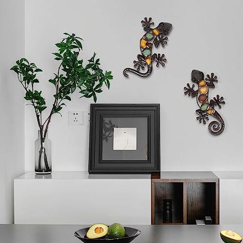 image for LIFFY Metal Gecko Wall Decor Large 2 Pack, Outdoor Lizard Wall Art, Me
