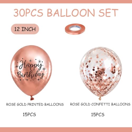 Image of Metal Happy Birthday Balloons Colorful Metallic Decorative Balloons Birthday Party Decor Room Decor House Decor For Wedding Birthday Anniversary Graduation Party Decorations Supplies (rose gold)