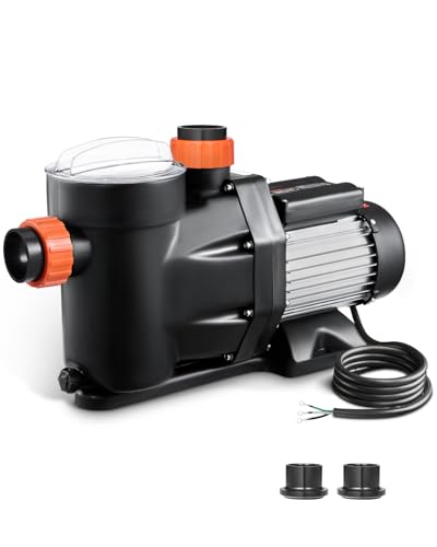 VEVOR Above Ground Pool Pump, 1.5HP, Self Priming Single Speed Swimming Pool Pump, 220V 3450 RPM 55 ft Max Head Lift with PP Shell Strainer Basket, 122°F Max Water Temp, for Hot Tubs Spas, No Plug