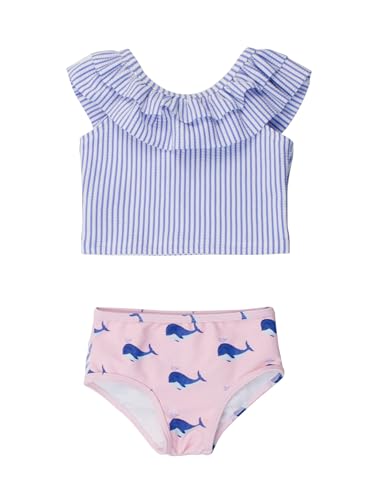 Image of RuffleButts Girls UPF50+ Sun Protection One Shoulder Ruffle Tankini Two Piece Swimsuit