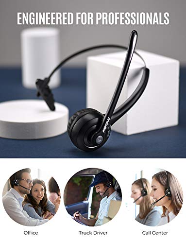 Mpow Pro Trucker Bluetooth Headset V5.0, Wireless Headphones with Microphone for Cell Phone, Office Bluetooth Headset, cVc 6.0 Noise Canceling, On Ear Headphones for Call Center, Truck Driver, Skype