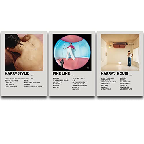 Kit 3 Quadros Placas Decorativas Harry Styles Albuns em MDF