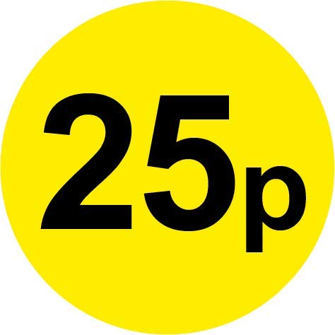 Permanent Adhesive - Black & Yellow 30mm Price Stickers/Labels from 10p to £5.25, 5000, 25p — image 1
