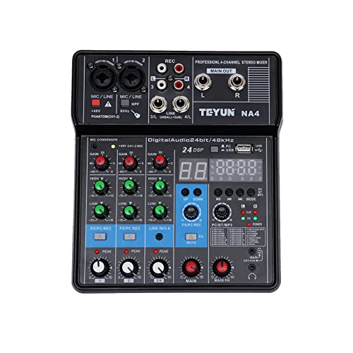 4 Channel Mixing Console Audio Mixer Bluetooth Usb Mp3 Live Studio Mixer With Sound Card And Built-In 48V Phantom Power For Pc Recording Singing Webcast Party #TOP28