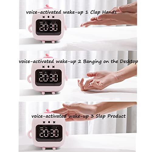 Maxspace Cute Alarm Clock,Robot Digital Alarm Clock Chargeable With Snooze And Timer,Multi-Function Voice-Activated Bright Screen Table Clock For Boys And Girls Bedroom (Pink) #TOP1