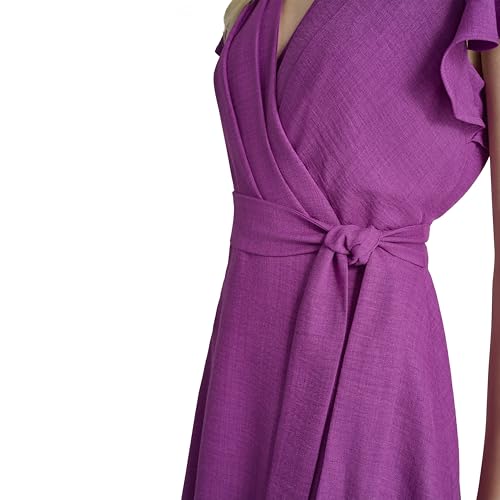 Image of DKNY Women's Flutter Sleeve Tie Fit & Flare Midi Dress