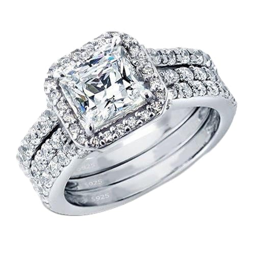 MABELLA Princess Sterling Silver Cubic Zirconia Wedding Engagement Ring Set Gifts for Women