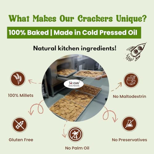 Image of NIHKAN Millet Crackers (Ragi Masala & Jowar Peri Peri Combo) - Gluten free | No Maida | High protein | High Fibre - Handmade & baked | Healthy Millet snack | Chai time guilt free snacks - No Preservatives & No Baking soda - 100g each