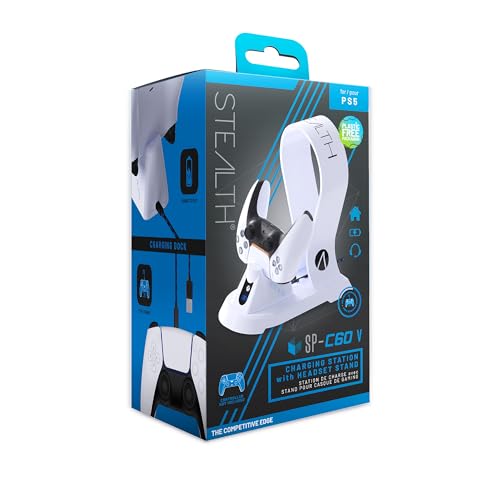 Station de charge PS5 Stealth pour recharger votre manette et suspendre votre casque facilement