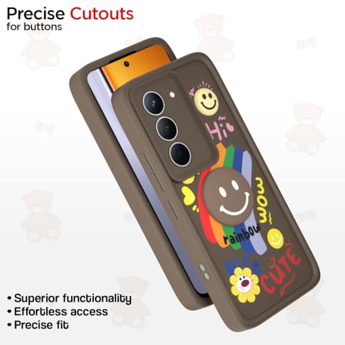 Image of Pikkme Back Cover for Realme Narzo 80x 5G / Realme P3x 5G / Realme 14X 5G | Soft Silicone| Cute Rainbow Smile & 3D Cartoon Flower Design | Shockproof Raised Camera Protection Bumper Case (Brown)