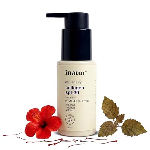 Image of inatur Collagen Sunscreen + Moisturizer SPF 30 PA++++ | Anti-Aging Sunscreen for Face | Broad Spectrum UV Protection | Hydrating & Lightweight | No White Cast | Moisturizer for Dry Skin | 50ml