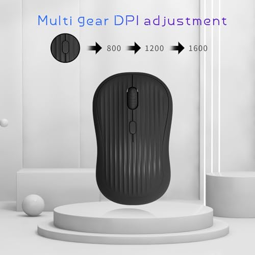 Image of ONE-UP Wireless Mouse, 2.4G + BT, Rechargeable Battery, 4-Key, DPI: 800 /1200 /1600, Silent, Type-C, USB Nano Receiver, Ergonomic, Portable, for Laptop, Chromebook, PC, Mac, Windows (Black)