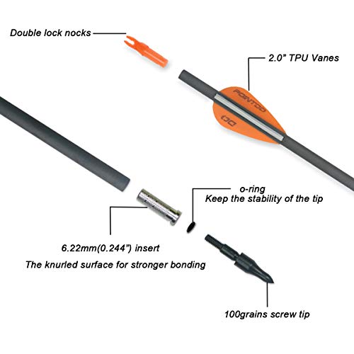 Pointdo 100% Carbon Arrow Practice Hunting Arrows With Removable Tips For Compound & Recurve Bow(Pack Of 12) (Orange White) #TOP1
