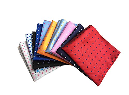 MENDENG Men's 10 Pack Assorted Cotton Polka Dots Pocket Square Handkerchief Formal