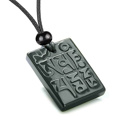 Magic Human Tibetan Mantra Necklace - Om Mani Padme Hum Amulet for Protection & Meditation - Hand-Carved Spiritual Jewelry Gift for Men & Women - Adjustable 28