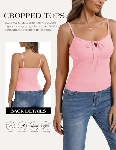 Image of Belle Poque Women's Tie Front Spaghetti Strap Top Sexy Cutout Crop Tank Top Y2k Slim Fit Going Out Camisole Tops