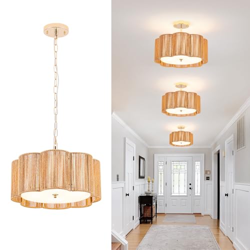 Tbaoinla Plum Linear Rattan Ceiling Light 16.5
