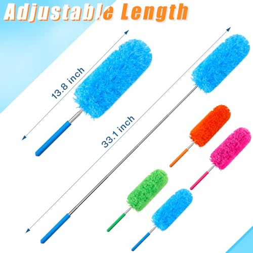 Image of Tanlade 12 Pcs Microfiber Feather Duster for Cleaning 13-31 Inch Extendable Cobweb Dusters Ceiling Fan Duster Washable Bendable Tool for Office Car Window Furniture (Stylish Color)