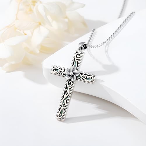 Sunflower/Rose/Hibiscus/Plumeria/Daisy/Lily/Star of David Necklace for Women 925 Sterling Silver Abalone Cross Pendant Jewelry Gifts for Wife Girlfriend Daughter3