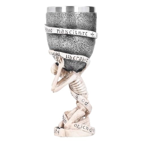 Cyrank Copa Medieval de doble calavera, copa de cáliz de vino de Calavera, copa de vino esquelético de acero inoxidable de resina, decoración de vasos para Bar de fiesta