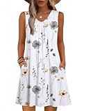 Zeagoo Sundresses for Women 2026 Vacation Swing Tank Dress Loose V Neck Sundresses with Pockets Womens Sleeveless Pleated Dresses XL White Floral