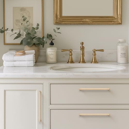 Image of Ravinte Champagne Bronze Cabinet Handles Slim Cabinet Pulls 5 Inch 25 Pack | Slim Square Bar Grip, Smooth Drawer Pull Feel, Kitchen Cabinet Update, For Cupboards, Dressers, Drawers, Hardware Projects