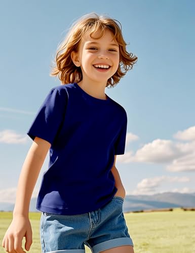 Image of KEREDA Girls Shirts Short Sleeve Soft Cotton T-Shirts Plain Tops for Kids