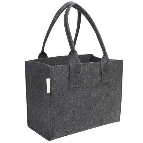 SILUK Bolsa de fieltro para la compra, 35 x 20 x 28 cm, muchos colores, antracita, 35 x 20 x 28 cm