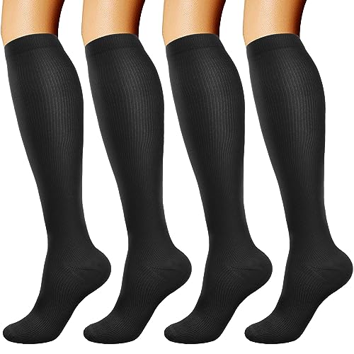 DRESHOW 4 Pares Calcetines de Compresión para Mujeres y Hombres Circulatorio Mejor Soporte para Atletismo, Running, Ciclismo, Viajar