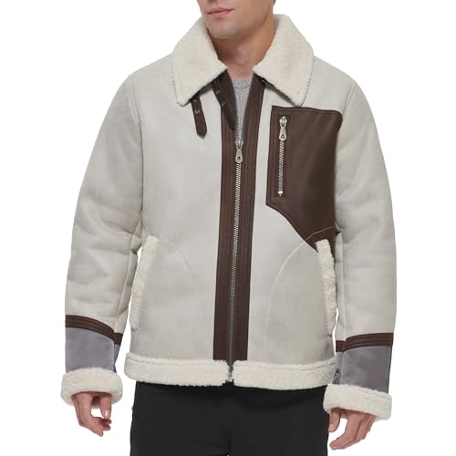 Image of DKNY Men's Faux Shearling Bomber Jacket With Faux Fur Collar