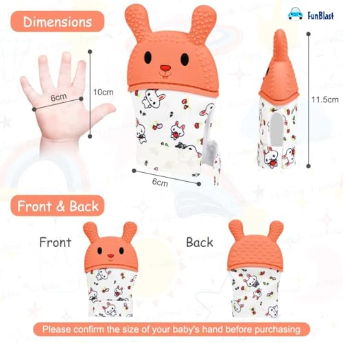 Image of FunBlast Baby Teething Mitten - Soft Silicone Teether Glove for Infants, BPA-Free, Safe & Comfortable Teething Toy for 3+ Months Babies, Toddlers, Infants (Orange-)