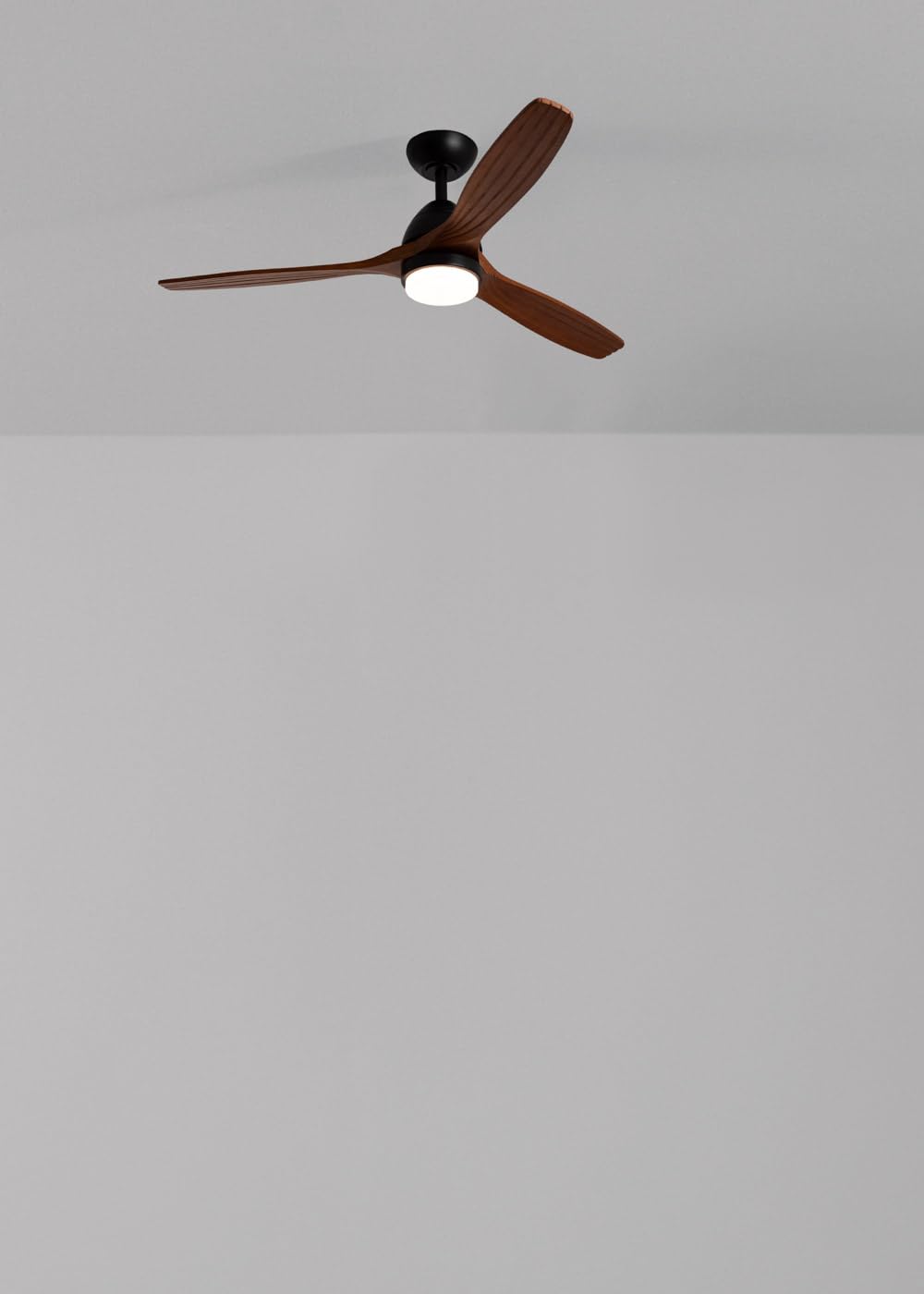 CREATE / WINDCUP/Ventilador techo con luz negro aspas madera oscura con mando / 40W, silencioso, Ø132 cm, 3 temperaturas de luz, 2 alturas, función verano-invierno