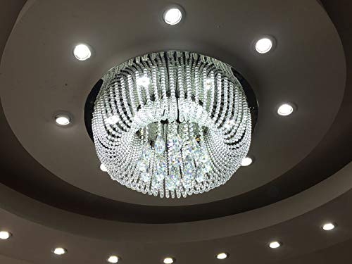 6161 Modern K9 Crystal LED Round Flush Ceiling Light Chandelier 3 Colours + Remote Control (65cm 27W)