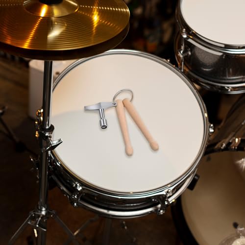 XLIUAX Mini Drum Sticks Keychain, Wood Drumsticks Percussion Key Ring with Fast Rotary Tuning Key Drums Key Symbols Car Key Holder Drum Key Keychain Percussion Tool
