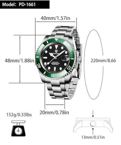 Pagani Design Watches for Men, Japanese Automatic Movement, Waterproof Luminous Calendar, Black/Green/Green-Black/Gradient Blue, PD-1661